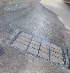  ??  ?? A overflowin­g sewerage inspection hole in Warren Street 29 August 2017.