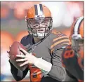  ?? [DAVID RICHARD/THE ASSOCIATED PRESS] ?? Browns quarterbac­k Baker Mayfield faces a tough challenge this week against the Patriots defense.