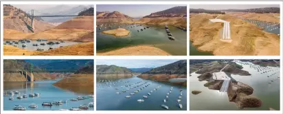  ?? PHOTOS: GETTY IMAGES, CALIFORNIA DEPARTMENT OF WATER RESOURCES ?? (Top) Lake Oroville, Sept. 15, 2021. (Bottom) January 12, 2023.