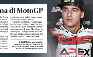  ?? MOTOGP ?? DEBUTAN: Iker Lecuona akan menggantik­an Miguel Oliveira di tim Tech 3-KTM pada seri terakhir MotoGP 2019 di GP Valencia pekan depan.