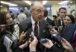  ?? J. SCOTT APPLEWHITE — THE ASSOCIATED PRESS ?? Senate Judiciary Committee Chairman Chuck Grassley, R-Iowa, takes questions from reporters at the Capitol in Washington, Tuesday as Congress gets back to work following the Parkland, Fla., school assault that left 17 dead.