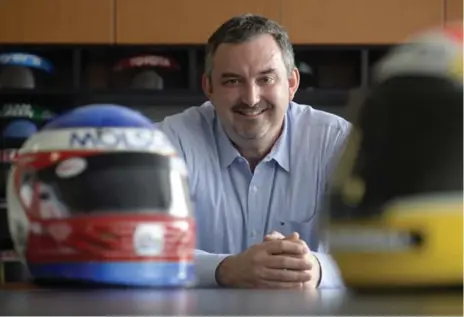  ?? AARON HARRIS FOR THE TORONTO STAR ?? Charlie Johnstone, president of Honda Indy Toronto, relaxes in his office before the wild ride next weekend when racing comes to town.