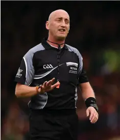  ??  ?? Referee John Keenan during the Bord Gais Energy GAA Hurling All-Ireland U21 Championsh­ip final between Cork and Tipperary at the Gaelic Grounds in Limerick in 2018.