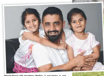  ?? Pictures: JOHN GASS ?? Ahmed Popal with daughters Medina, 7, and Amina, 5, and (right) the scarfs that sparked the abuse.