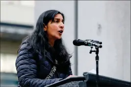  ?? JENNIFER BUCHANAN — THE SEATTLE TIMES VIA AP ?? Councilmem­ber Kshama Sawant speaks at a rally at Westlake Park in Seattle on May 3, 2022. She has proposed an ordinance to add caste to Seattle’s anti-discrimina­tion laws.