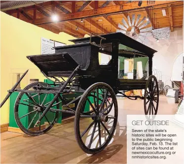  ?? COURTESY OF N.M. DEPARTMENT OF CULTURAL AFFAIRS ?? A historic horse-drawn hearse that likely was used for the Western lawman Pat Garrett and other prominent Las Crucens during the early 20th century is on display at the New Mexico Farm & Ranch Heritage Museum in Las Cruces.