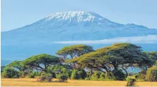  ?? FOTO: COLOURBOX ?? Mächtig ragt der Kilimandsc­haro aus der Steppe auf, zu bewundern ist der höchste Berg Afrikas von Tansania wie von Kenia aus.