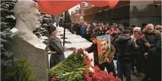  ?? ?? Communist supporters mark the 70th anniversar­y of Josef Stalin’s death March 5, 2023, in Moscow.