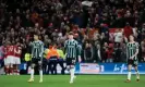  ?? Photograph: Richard Sellers/PA ?? Manchester United’s Raphael Varane (left), Scott McTominay (centre) and Jonny Evans (right) react after their side conceded their second goal of the game against Nottingham Forest.