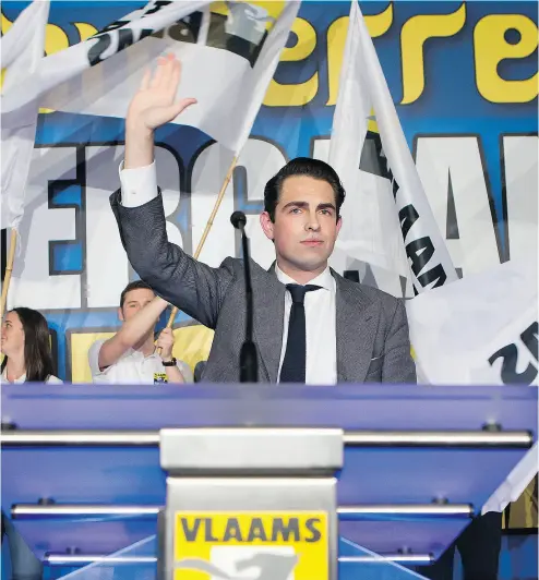  ?? KRISTOF VAN ACCOM / AFP / GETTY IMAGES ?? PR opened the door to Flemish nationalis­ts led by Tom Van Grieken and to other far-right parties around the world.