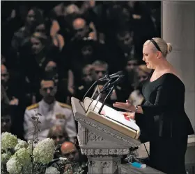  ?? The New York Times/TOM BRENNER ?? “The America of John McCain has no need to be made great again because America was always great,” Meghan McCain said Saturday during a 17-minute tribute to her father.