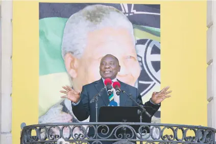  ?? Picture: AFP ?? MAIN MAN. Deputy President Cyril Ramaphosa, the new ANC president, speaks on Sunday in Cape Town, at the spot where 28 years before, Nelson Mandela addressed South Africans after his release.