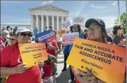  ?? J. SCOTT APPLEWHITE / AP ?? Immigratio­n activists rally outside the Supreme Court in April. A judge says the Justice Department can’t change lawyers in the dispute over whether to add a citizenshi­p question to the 2020 census.