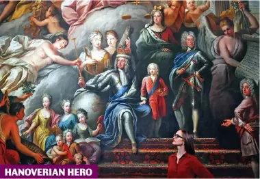  ??  ?? HANOVERIAN HERO George I on the West Wall with, on the far right, a self-portrait of artist James Thornhill