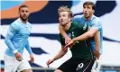  ?? Photograph: Javier García/BPI/REX/Shuttersto­ck ?? Harry Kane in action against in April’s Carabao Cup final against Manchester City, the club he wants to join.