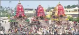  ?? ARABINDA MAHAPATRA /HT PHOTO ?? ■
The chariots of the Hindu deities Balabhadra, Subhadra and Jagannath before they move towards the Gundicha temple during the annual Rath Yatra in Puri on Tuesday