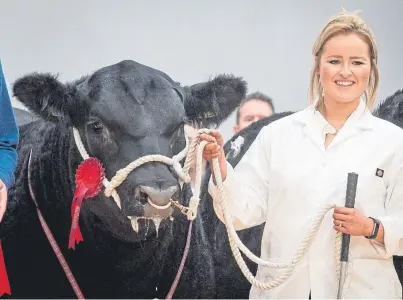  ??  ?? Cara Thomson with the reserve overall Aberdeen-Angus champion which went on to sell for 13,000gn