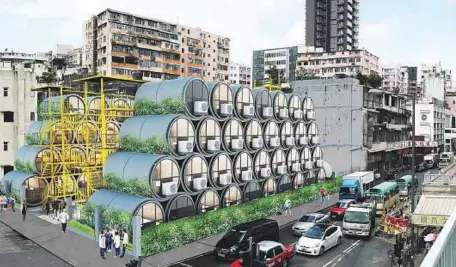  ?? Courtesy of Cybertectu­re ?? Pod complex … An image of the Opod Tube House. Living in nano flats is fast becoming the norm in Hong Kong.