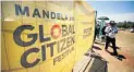  ??  ?? The bunting goes up at FNB Stadium for the ‘Mandela 100 Global Citizen Festival’.