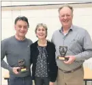  ?? ?? Brendan Hurley and Paul Murphy (director) enjoying their awards having won best play and best actor in Goresbridg­e. Also included is Brendan’s wife, Agnes.