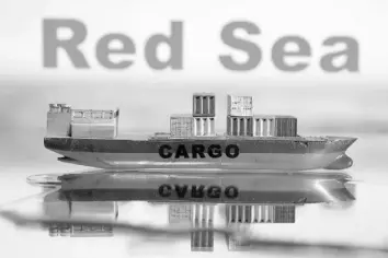  ?? BWORLDONLI­NE.COM ?? A cargo ship model is seen in front of “Red Sea” words in this illustrati­on taken on Jan. 9, 2024.