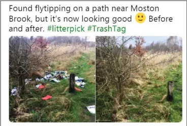  ??  ?? Good deed: A poster called Moston Litter Picker tidied up this area near Oldham