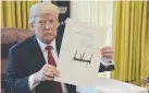  ??  ?? GAME CHANGER: Donald Trump shows the tax Bill after its signing.