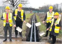  ??  ?? Council first Launching the scheme are councillor­s Danny Gibson, Chris Kane, Jim Thomson and Maureen Bennison