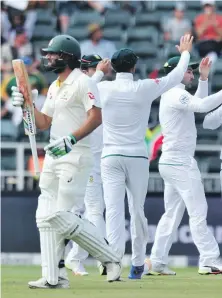  ?? EPA ?? Australia’s Joe Burns, left, Matthew Renshaw and Peter Handscomb, in for banned players Steve Smith, David Warner and Cameron Bancroft, combined for only 12 runs