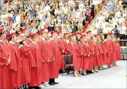  ?? PHOTOS BY MARK HUMPHREY ENTERPRISE LEADER ?? Farmington High School graduated 161 students Tuesday, May 15, with ceremonies conducted at Cardinal Arena.