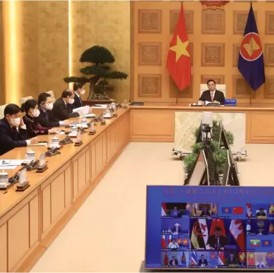  ?? ?? Le Premier ministre vietnamien Pham Minh Chinh au Sommet spécial ASEAN - Chine, organisé en ligne le 22