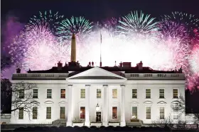  ?? (AP Photo/David J. Phillip) ?? Fireworks are displayed over the White House as part of Inaugurati­on Day ceremonies for President Joe Biden and Vice President Kamala Harris on Wednesday in Washington.