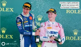  ??  ?? Gunther (right) celebrates sprint-race success with ex-formula 3 rival Norris