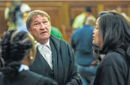  ?? /AFP (See Page 3) ?? Corruption charges: President Jacob Zuma’s lawyer, Kemp J Kemp, second left, at the Supreme Court of Appeal in Bloemfonte­in on Thursday. Kemp told the court his client wanted the opportunit­y to make fresh representa­tions before the state decided to...