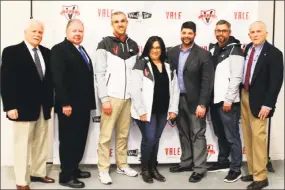  ?? Contribute­d photo ?? Vale Fields + Courts held a grand opening April 9 at 1280 Newfield St., Middletown. From left are Middletown Small Business Developmen­t Counselor Paul Dodge, Middlesex Chamber Vice Chairman Jay Polke, Zach Eddinger, Rosa Graca, Mayor Dan Drew, Jeremy...
