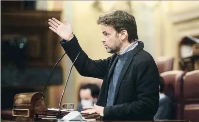  ?? E. PARRA / EP / ARCHIVO ?? El presidente del grupo de Unidas Podemos, Jaume Asens, intervinie­ndo en un pleno del Congreso