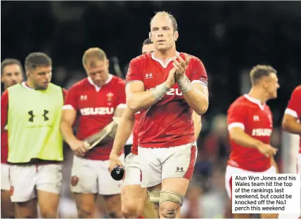  ??  ?? Alun Wyn Jones and his Wales team hit the top of the rankings last weekend, but could be knocked off the No.1 perch this weekend
