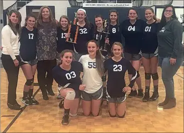  ??  ?? The Gordon Lee Middle School Lady Trojans capped an 18-0 season by beating rival Saddle Ridge in three sets to win a fourth consecutiv­e NGAC volleyball championsh­ip. (Photo by Jan Wright)