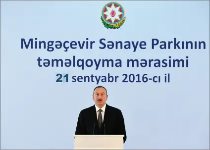  ??  ?? President Aliyev attended a ground breaking ceremony of Mingachevi­r Industrial Park on September 21.