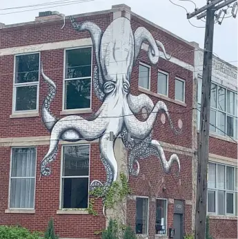  ?? ROBERT HERGUTH/ SUN- TIMES ?? An octopus mural completed in 2018 by Dixon artist Nora Balayti.