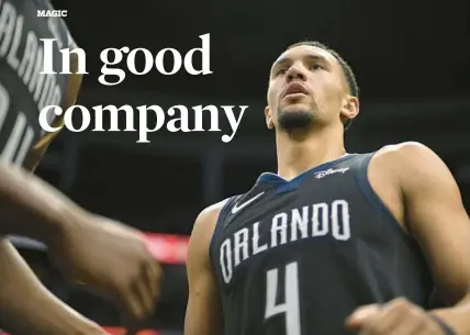  ?? PHELAN M. EBENHACK/AP ?? Magic guard Jalen Suggs walks back to the court after chasing a loose ball out of bounds during the second half of a Feb. 23 game against the Pistons in Orlando.