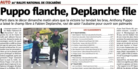  ??  ?? Epaulé par l’ami copilote Florian Haut-Labourdett­e, Fabien Deplanche a su saisir sa chance. (Photo G. L.)