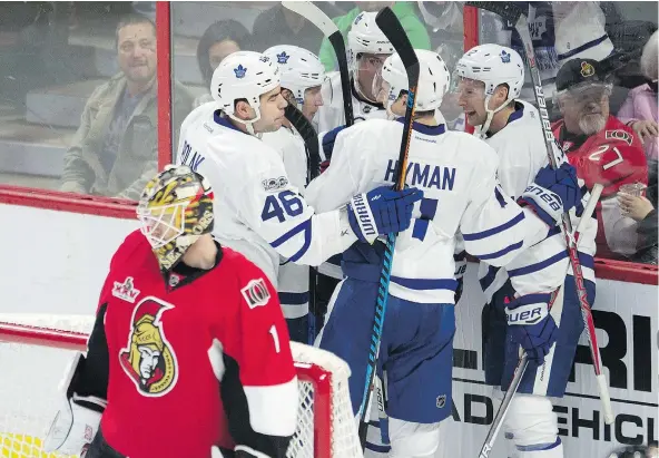  ?? — THE CANADIAN PRESS FILES ?? Toronto Maple Leafs right winger Connor Brown, right, says that the club’s improvemen­t the past three months is due to playing better all-around hockey.