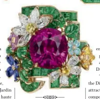  ??  ?? Rubellite Orangery ring in white gold with stones that include diamonds, emeralds and rubellite.