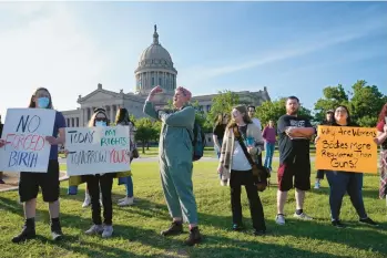  ?? SUE OGROCKI/AP ?? Abortion-rights supporters rally last week at the Oklahoma State Capitol in Oklahoma City.