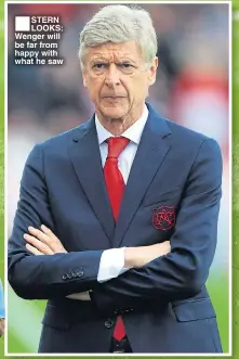  ??  ?? ■ STERN LOOKS: Wenger will be far from happy with what he saw