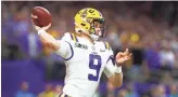  ?? MATTHEW EMMONS/USA TODAY ?? LSU quarterbac­k Joe Burrow is expected to go to the Bengals as the first pick.