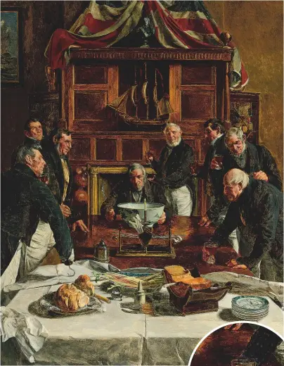  ??  ?? Fig 1 above: The Skipper’s Birthday by Walter Dendy Sadler. £18,750. Fig 2 right: Detail showing a lemon-squeezer rummer