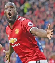  ?? (AFP) ?? Manchester United's striker Romelu Lukaku celebrates after scoring a goal against Everton at Old Trafford in Manchester, UK, on Sunday