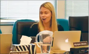  ?? NEWS PHOTO TIM KALINOWSKI ?? PRSD assistant superinten­dent Reagan Weekes updates trustees at Tuesday’s public board meeting about the division’s ongoing wellness efforts.